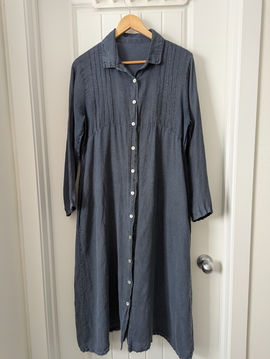 Source Unknown Dresses & Skirts - Long Button-Front Linen Dress in Navy Blue